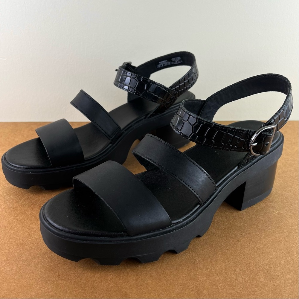 NEW SOREL BLACK LEATHER SANDALS - Picture 8 of 12
